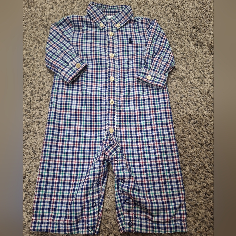 Ralph Lauren Boys Plaid Linned Romper Long Sleeve Size 3 Months